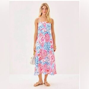 Lilly Pulitzer Jorgian Seacoast Linen Midi Resort White Sun Sea Sand 00